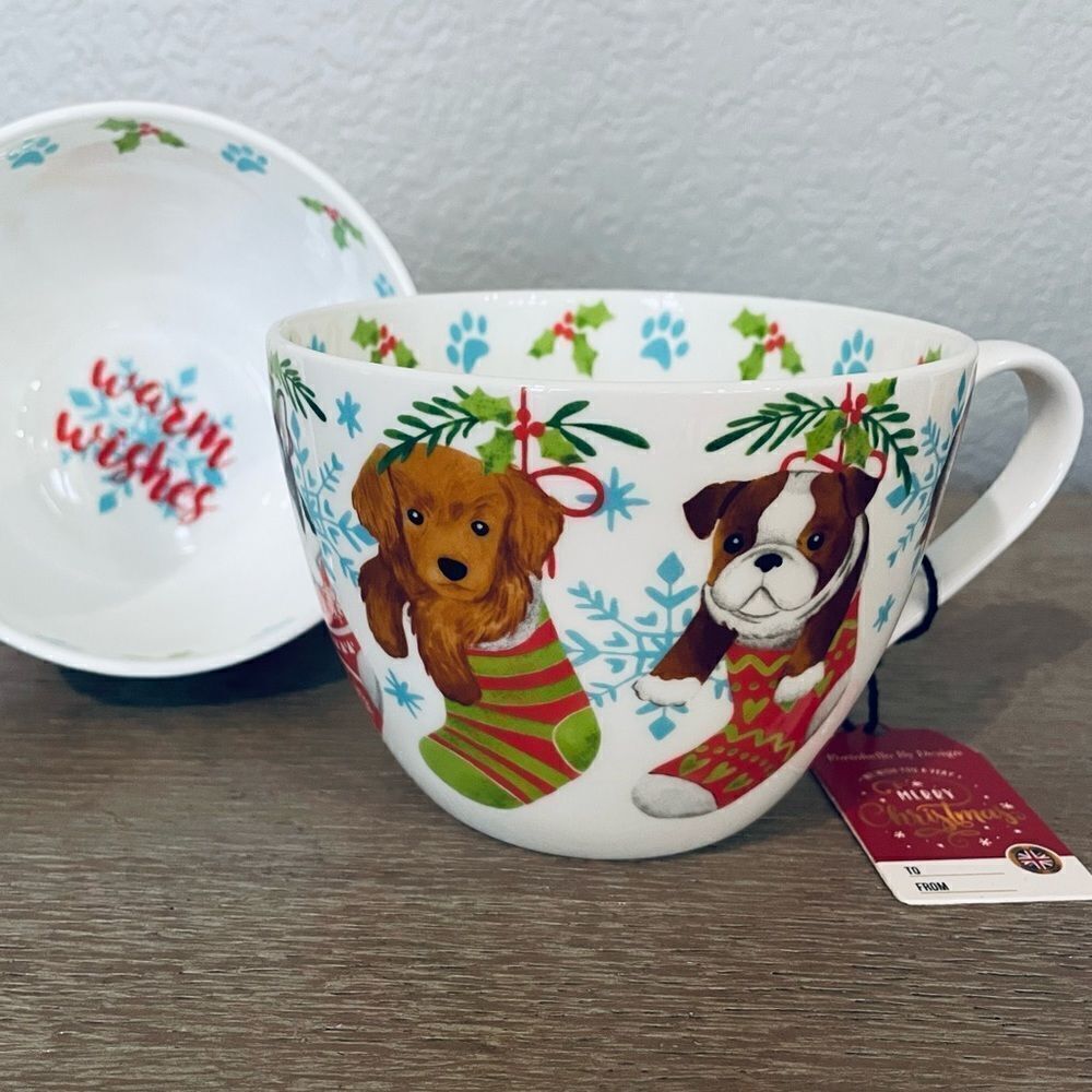 Christmas Stocking Puppy Dogs Portobello Warm Wishes Holiday Cup Mug